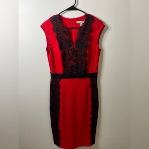 Danny and Nicole red and black lace midi dress size 6 EUC